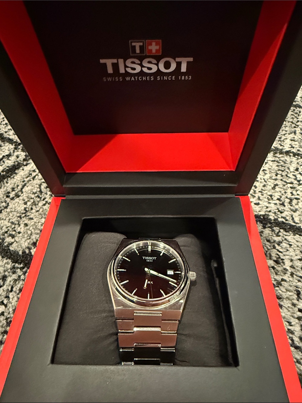 Tissot PRX Men's Silver Stainless Steel Watch with Black Dial